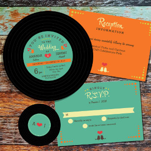 Retro Vinyl Record Wedding - Blush Pink Details Invitation