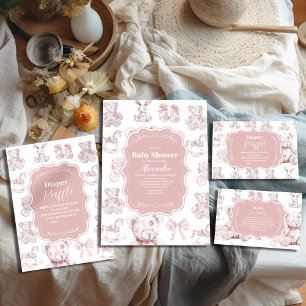 Pink Toys Toile De Jouy Baby Shower Diapper Raffle Enclosure Card