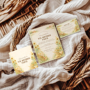 Sunflower Farm Storybook Kids Birthday Classic Round Sticker