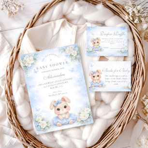 Blue Bunny Floral Baby Shower Invitation