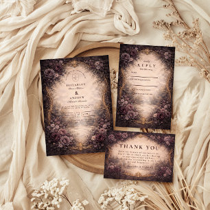 Gothic Baroque Rose Wedding RSVP Card