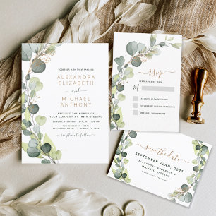 Eucalyptus Greenery Succulent Elegant Wedding Invitation
