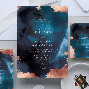Watercolor Navy Blue Moody Rose Gold Wedding