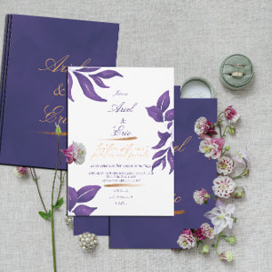 Elegant Purple and Gold Eucalyptus Wedding All In One Invitation