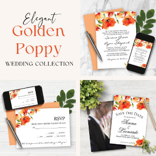 Elegant California Golden Poppy Summer Wedding Invitation