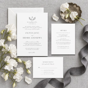 Olivia Classic Grey Monogram Catholic Wedding Invitation