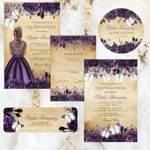 Budget Purple Butterfly Quinceañera Invitation