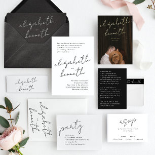 Stylish Modern Custom Names Tuxedo White Wedding Invitation