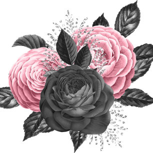 Luxury Pink and Black Floral Inking Couples Shower Invitation