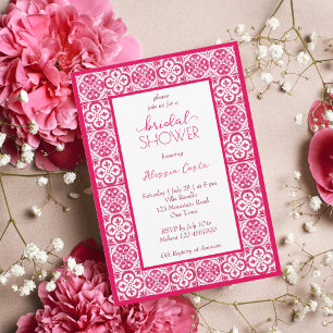 Fuchsia Majolica magenta tiles lemon bridal shower Invitation