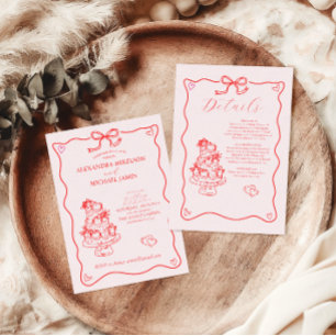 Whimsical Retro Doodle Art Wedding All In One Invitation