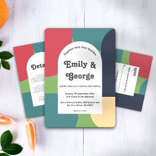 Modern Groovy Colourful Abstract Retro Wedding Inv Invitation