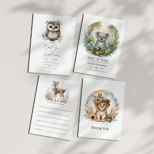 Boho Chic Foest Woodland Animals Baby Shower Invitation