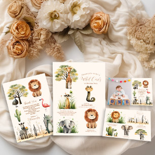Wild One Jungle Safari Animals Boy 1st Birthday Invitation
