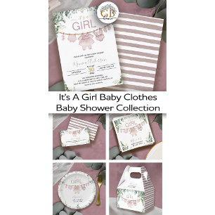 It’s A Girl Pink Boho Watercolor Cloth Baby Shower Invitation