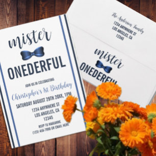 Mister Onederful Bow Tie 1st Birthday Invitation