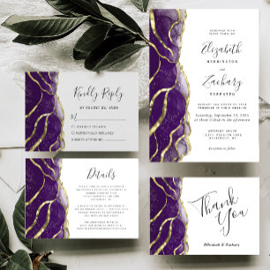 Modern Purple Gold Ink Wedding Invitation