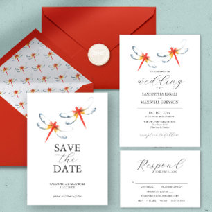 Unique Wedding Invitation Red Dragonflies