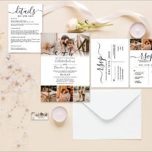 Elegant White Black Photo Monogram Wedding Invitation