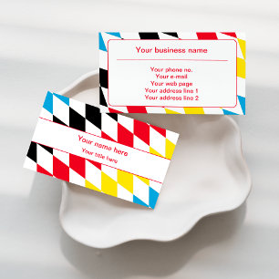 Black Red Yellow and Blue Bavarian Diamond Pattern Business Card