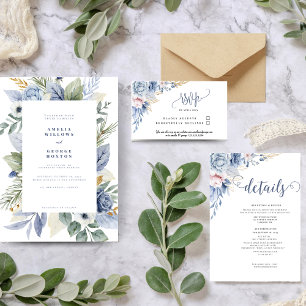 Eucalyptus & Dusty Blue floral Blooms Wedding Invi Invitation