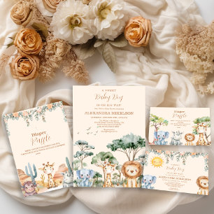 Tropical Jungle Safari Animals Boy Baby Shower Invitation