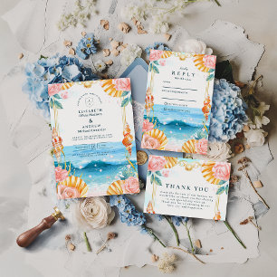 Pastel Seashell Coastal Waters Wedding Invitation