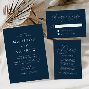 Modern Elegance Monogram Navy and Gold Wedding Foil Invitation Postcard