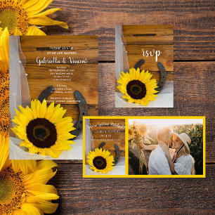 Sunflower Horseshoe Country Western Wedding RSVP
