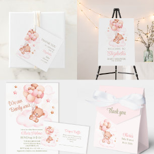 Teddy Bear with Pink Balloons Baby Shower