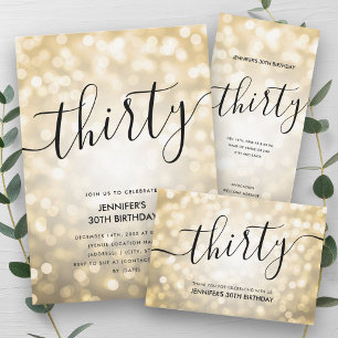 Elegant Thirty Gold Glitter Lights 30th Birthday