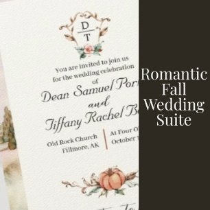 Romantic Fall Wedding Menu w/orange and blues Invitation