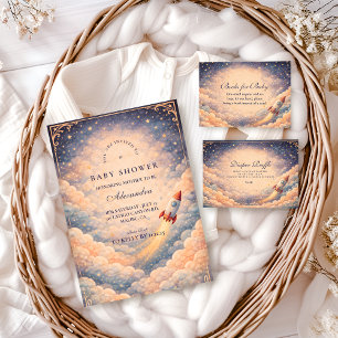 Neutral Space Rocket Stars Diapper Raffle  Enclosure Card