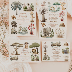 Tropical Jungle Safari Animals Boy Baby Shower  Invitation