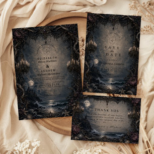 Dark Romantic Goth Beach Wedding Thank You Card