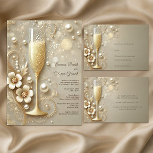 Champagne & Pearl Elegant Wedding Shower Square Sticker