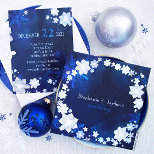 Navy Blue Winter Bohemian Wedding Invitation
