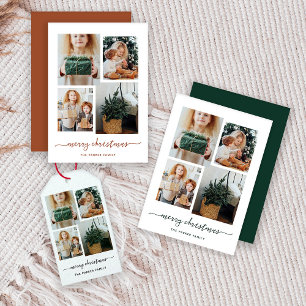 Merry Christmas   Modern Four Photo Collage Holiday Postcard