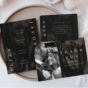 Elegant Black Floral Wedding Invitation