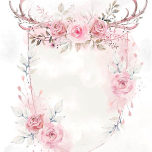 Pink Sage Peony Deer AntlerS Wedding Shower Invite