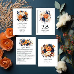 Navy Blue, Burnt Orange & Champagne Guest Details Enclosure Card