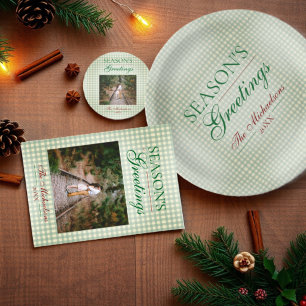 Season's Greetings Gingham Christmas Holiday Card