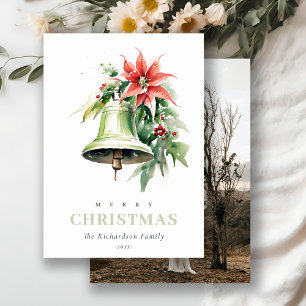 Christmas Bell Pine Poinsettia Watercolor Photo Ceramic Tree Decoration