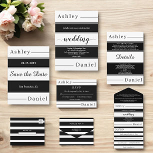 Elegant Chic Black And White Stripes Fancy Wedding Enclosure Card
