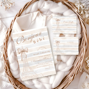 Beige Bow Bonjour Bebe Baby Shower Note for Baby Enclosure Card