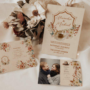 Boho Floral Country Western Wedding All In One Invitation