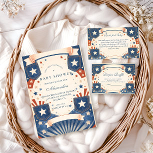 American Boy Vintage Denim Stars Baby Shower Invitation