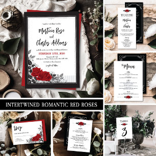 Intertwined Romantic Red Roses Save The Date Card