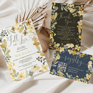 Fall in love boho floral autumn chic bridal shower thank you card