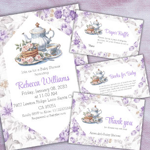 Tea Party Lavender Garden Floral Baby Shower  Invitation